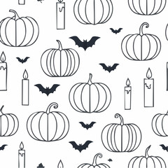 Elegant Thin Line Halloween Pattern Vector Illustration