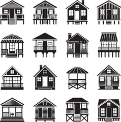 Fototapeta premium “Modern & Classic House Silhouette Bundle – 16 Unique Home Designs for Print, SVG, and Digital Cutting”