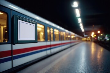 Nighttime train station scene showcasing empty platform with ill