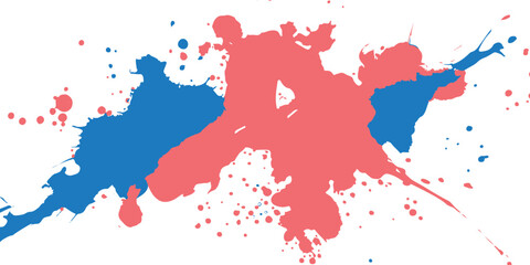 Vibrant blue and red paint splash on white background, creating an abstract art composition. Perfect for modern design, texture, and creative graphic projects.