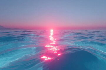 Dazzling sunset reflects on tranquil ocean, blending pink and bl