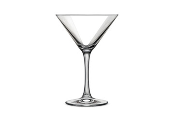 Empty martini cocktail glass reflecting light on transparent background