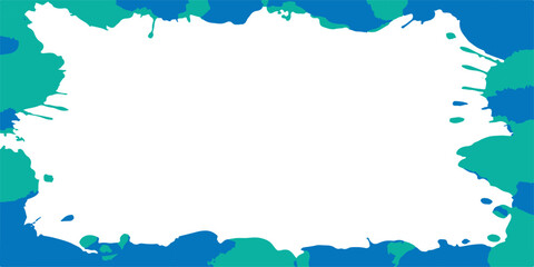 Abstract blue and green watercolor splash frame with clean white center. Ideal for modern backgrounds, invitations, or creative projects.
