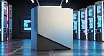 Data Center Technology: A futuristic data center houses advanced computer servers. Illustrating the power and precision of information technology. 