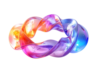 Abstract colorful twisted glass shape showcasing vibrant gradients, smooth curves, and futuristic translucent design in a mesmerizing digital 3d render.