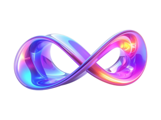 Abstract colorful infinity shape shines beautifully, symbolizing endless possibilities and futuristic creativity in a digital three-dimensional rendering with vibrant hues.