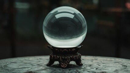 Mysterious crystal ball on ornate stand invites visions of future possibilities and hidden truths, perfect for mystical concepts.