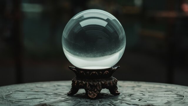 Mysterious crystal ball on ornate stand invites visions of future possibilities and hidden truths, perfect for mystical concepts.
