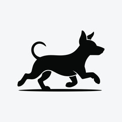 Black silhouette of a small dog running with its tail curled animal