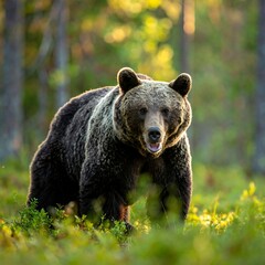 Bear in woods, sunny day