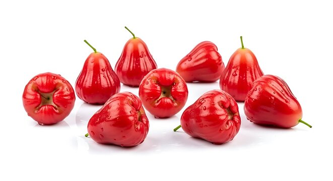 Fresh and Vibrant Rose Apples Displayed on a White Background.