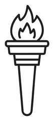 Black outline vector icon of a simple flaming torch, depicting a classic symbol of light and guidance.