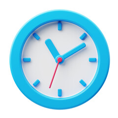 Blue 3D clock icon, perfect for scheduling, deadlines, and time management apps. 3D cute style icon illustration