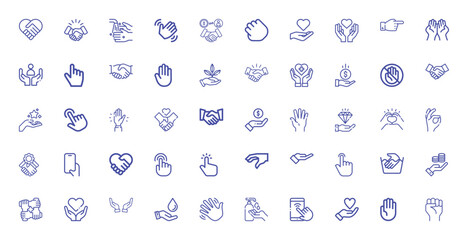 Fototapeta premium Collection of Hand and Gesture Icons: Support, Care, and Action
