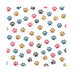 Colorful paw print pattern on a white background paw prints pink