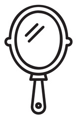 Black outline vector icon of a simple handheld oval mirror with a handle. clean linear design for beauty, grooming, and personal care concepts.
