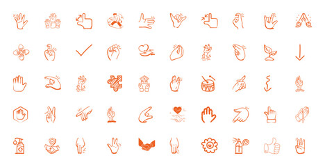 Obraz premium Collection of Hand Gestures and Icons in Orange Outline Style