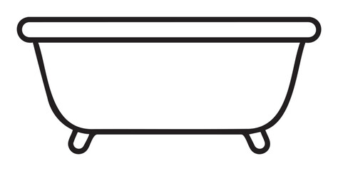 Black outline of a classic freestanding bathtub with four legs and a smooth, curved exterior.
