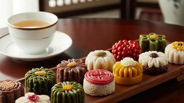 Assorted Korean Dasik Traditional Tea Cookies with Green Tea