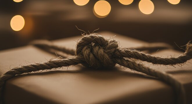 Wrapped gift with twine and knot