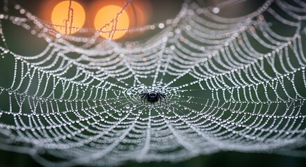 Dew-Kissed Spiderweb A Morning Wonder in Nature's Embrace