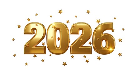 Golden 2026 typography with twinkling stars and sparkles