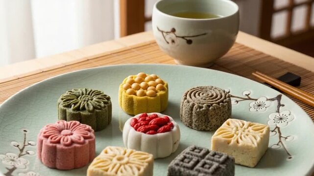 Assorted Korean Dasik Traditional Tea Cookies with Green Tea