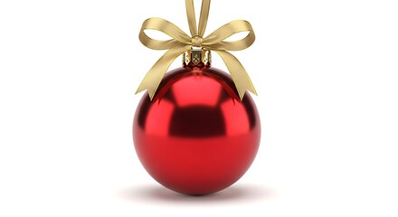 Shiny red Christmas ornament with gold ribbon, perfect for festive decorations