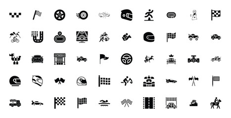 Collection of Sports and Racing Icons: Cars, Flags, Helmets, and More