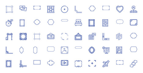 Collection of various frame and border icons in blue outline style