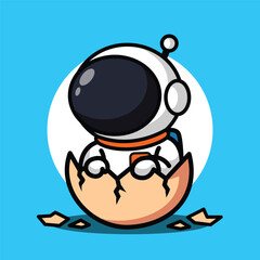 Cute Astronaut Hatching from Egg Illustration for Space Cartoon Character and New Beginning Concept