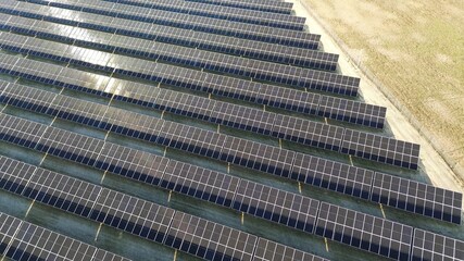 Solar panel rows on ground