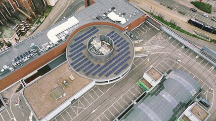 Renewable solar panels spread on grass