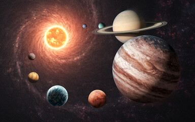 A detailed image of all the planets in the solar system, a high-quality render including Mars, Earth, and all other planets