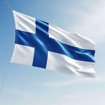 Finlands Flag Waving Proudly Against a Clear Blue Sky - A Symbol of Independence.