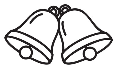 Black outline vector icon of two ringing bells connected at the top. minimal linear illustration representing celebrations, weddings, and holidays.