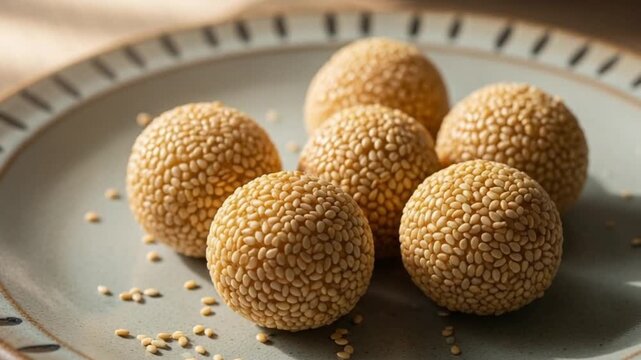 Onde-Onde Indonesian Sesame Balls on Plate