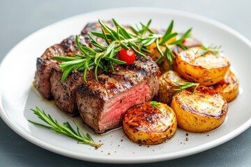 Grilled steak with herb potatoes home kitchen food photography culinary delight close-up gourmet meal