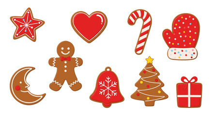 Naklejka premium A charming collection of delicious festive gingerbread cookies ready for Christmas celebrations.