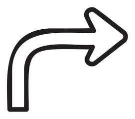 Simple black outline icon of a curved right-turn arrow on a white background.