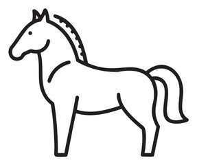 Obraz premium Black outline vector icon of a standing horse with a simplistic design and minimalistic features.