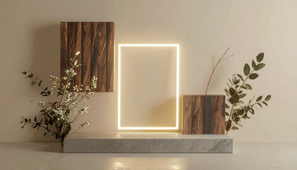 Nature and Concrete Base Abstract Geometry with Soft Lighting