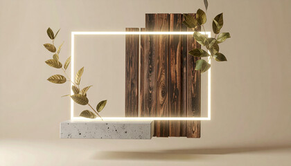 Nature and Concrete Base Abstract Geometry with Soft Lighting
