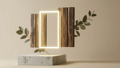 Nature and Concrete Base Abstract Geometry with Soft Lighting