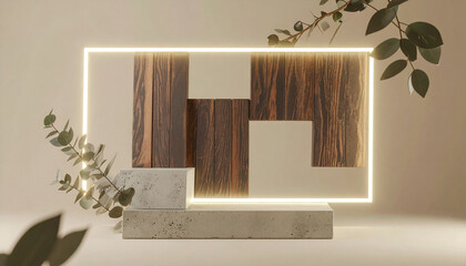 Nature and Concrete Base Abstract Geometry with Soft Lighting