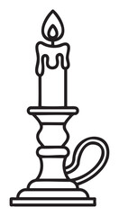 Black outline icon of an upright candle with wax drips on a traditional candlestick holder with a handle.