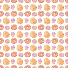 Christmas Cookies Seamless Pattern, Hand-Drawn Holiday Dessert Fabric Design in Colored Pencil Style