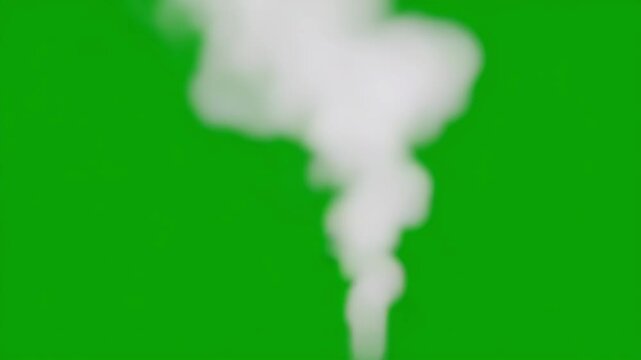 White smoke rising on green screen chroma key background for visual effects and compositing