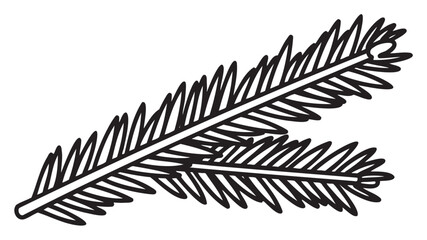Black and white outline of two overlapping pine tree branches with detailed needle structures.