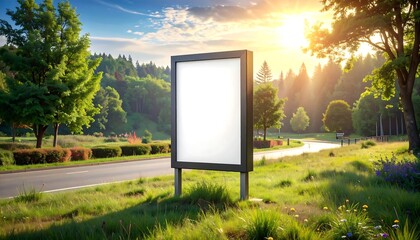 Blank Billboard Mockup in a Scenic Landscape with Greenery and Road